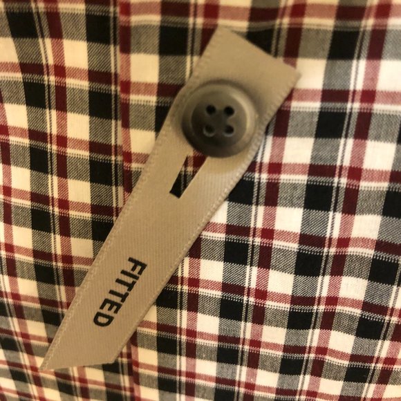 Express 1MX Men's Fitted Cotton Plaid Slim Dress Shirt Large Black Red NEW - Picture 5 of 6